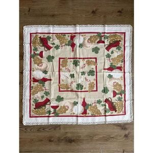 Vintage Grapes & Wine Table Cloth in Red, Green, Gold on Cream